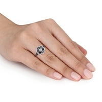 Miabella női 1- Carat T.W. Fekete -fehér gyémánt 10KT fehérarany virággyűrű