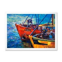 Csónakok meleg naplemente alatt a vízen pihenve VII keretes festmény vászon Művészeti nyomtatás