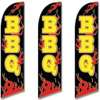Három teljes ujjú Sooper BBQ Fekete Yello szöveg vörös lángok által