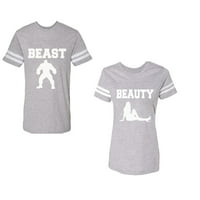 Beast Beauty Unise pár megfelelő Pamut mez stílusú póló kontrasztos csíkok az ujjakon