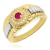 14k arany vörös Rubin és létrehozott gyémánt jubileumi pecsétgyűrű