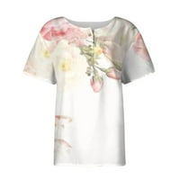 Cotonie nyári felsők Női Alkalmi Pamut vászon póló felsők divatos rövid ujjú Henley ing virágos nyomtatás tunika pólók