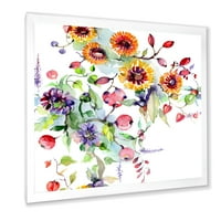 Vadvirágok és élénk vad tavaszi levelek XI keretes festmény vászon Art Print