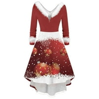 drpgunly karácsonyi ruha Vintage Parittya nyomtatás nyak derék V nyak háló ruha Vintage ruha Hosszú ujjú ruha Női ruhák