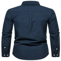 Glookwis férfi gomb ingek első zseb felsők Rendszeres Fit alkalmi blúz Hosszú ujjú egyszínű tunika ing Sötétkék XL