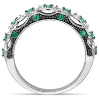 Miabella női karátos T.G.W. Létrehozott smaragd és gyémánt akcentus 10KT fehér arany texturált gyűrű