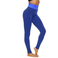 wendunide jóga nadrág Női rács nyomtatás Magas derék Stretch Strethcy Fitness Leggings jóga nadrág Sötétkék
