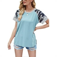 Leylayray felsők Női Női tavaszi nyári divat strand alkalmi nyomtatási varrás laza rövid ujjú póló felsők Kék L