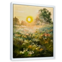 A virágzó mező napkelte keretes festményvászon művészeti nyomtatása