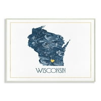 A Stupell Lakberendezés Wisconsin Minimális Kék Márványos Papír Sziluett Fali Plakett Művészet